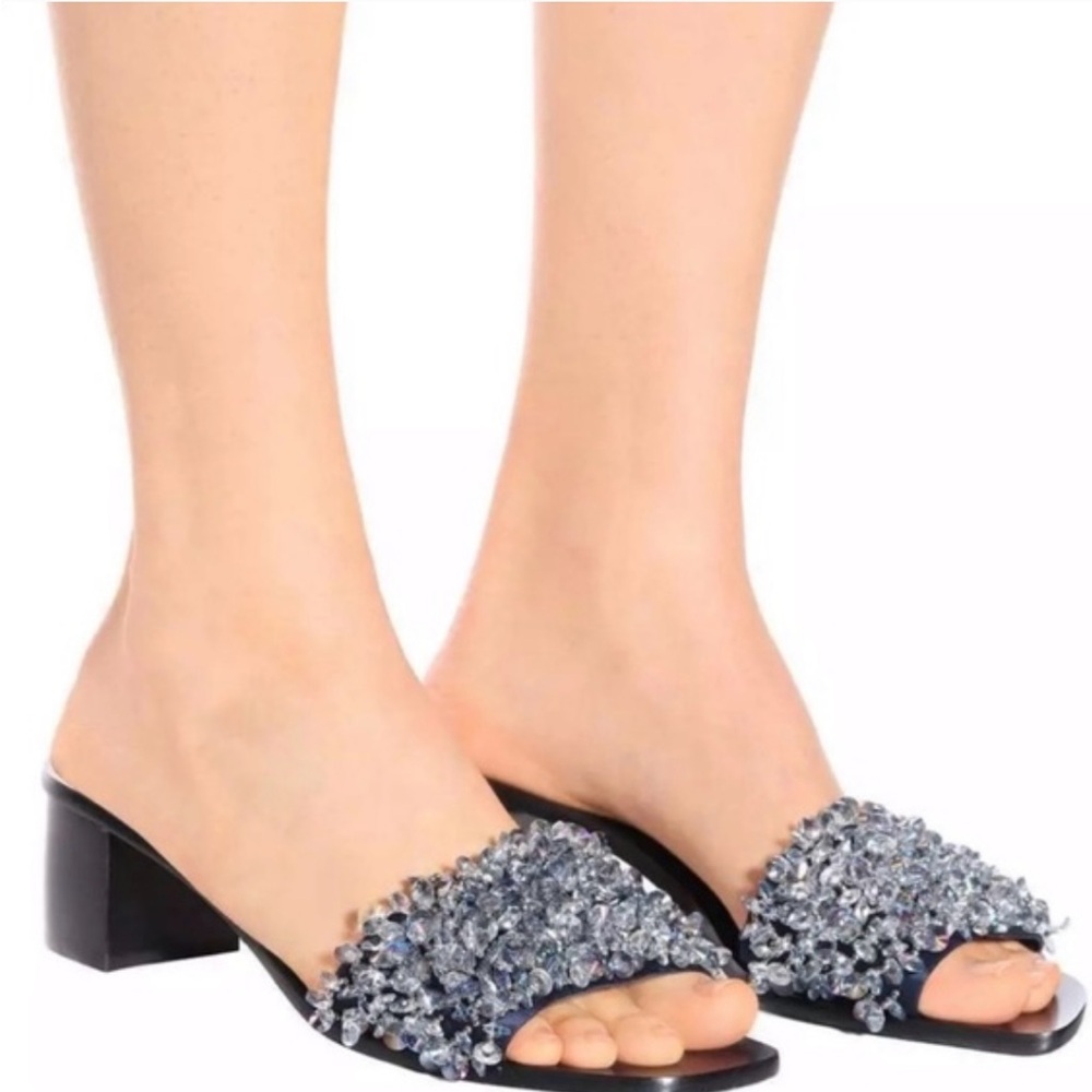 TORY BURCH Logan Black Sandals with Silver Embellishments